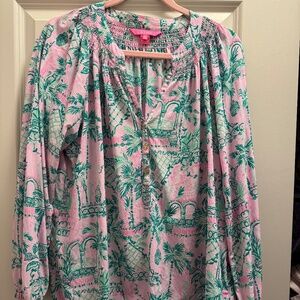 Lilly Pulitzer - Elsa Silk Blouse - XL - pink & green - BEAUTIFUL!